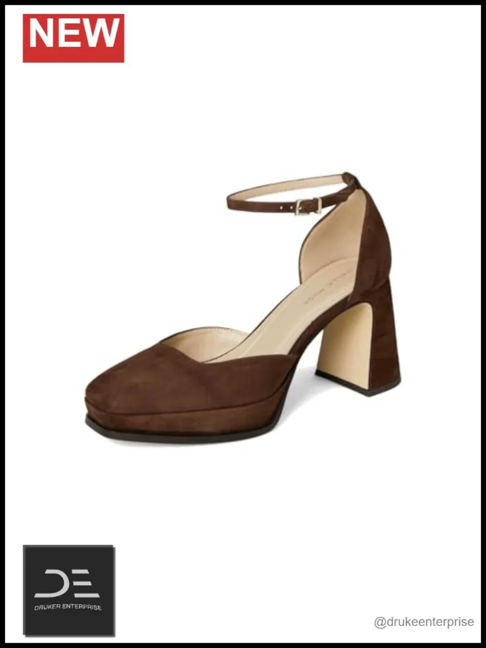Suede Platform Heels Ankle Strap Square Toe